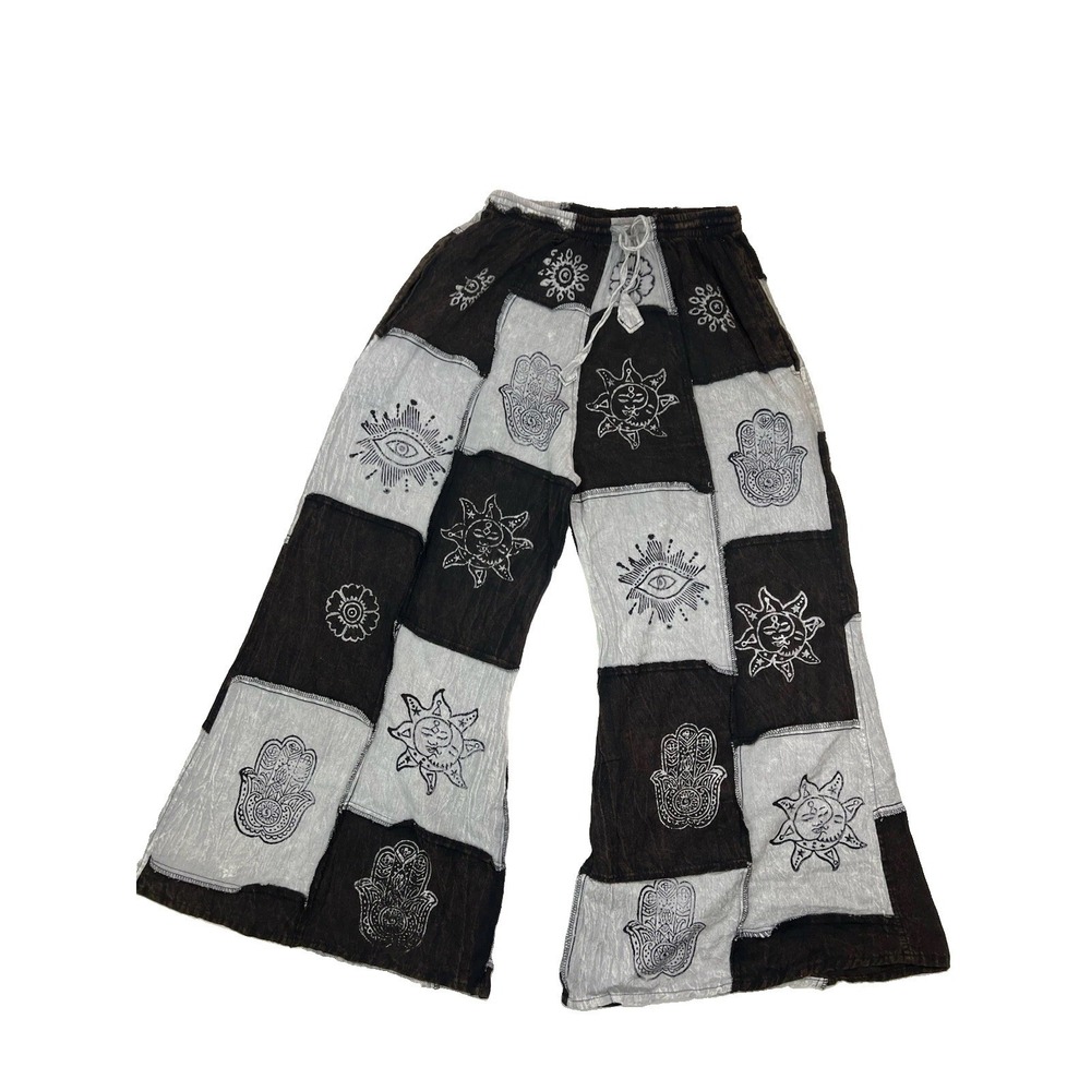 Karma Nepal Crafts Patchwork Wide Leg Pants Celestial Boho Festival Yoga Crop S